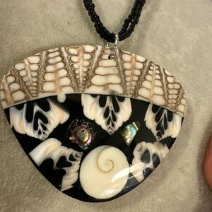 Vtg Lee Sands Sajen Offering Abalone Inlay Shell 3” Thermoset Statement Necklace